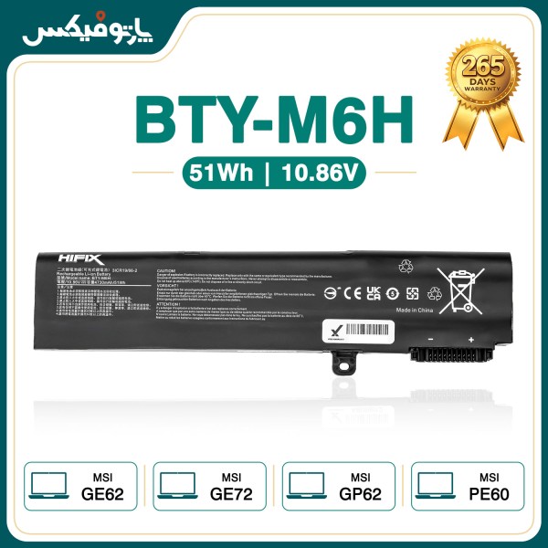 باتری لپ تاپ ام اس آی MSI GF62 GE62 GE72 BTY-M6H